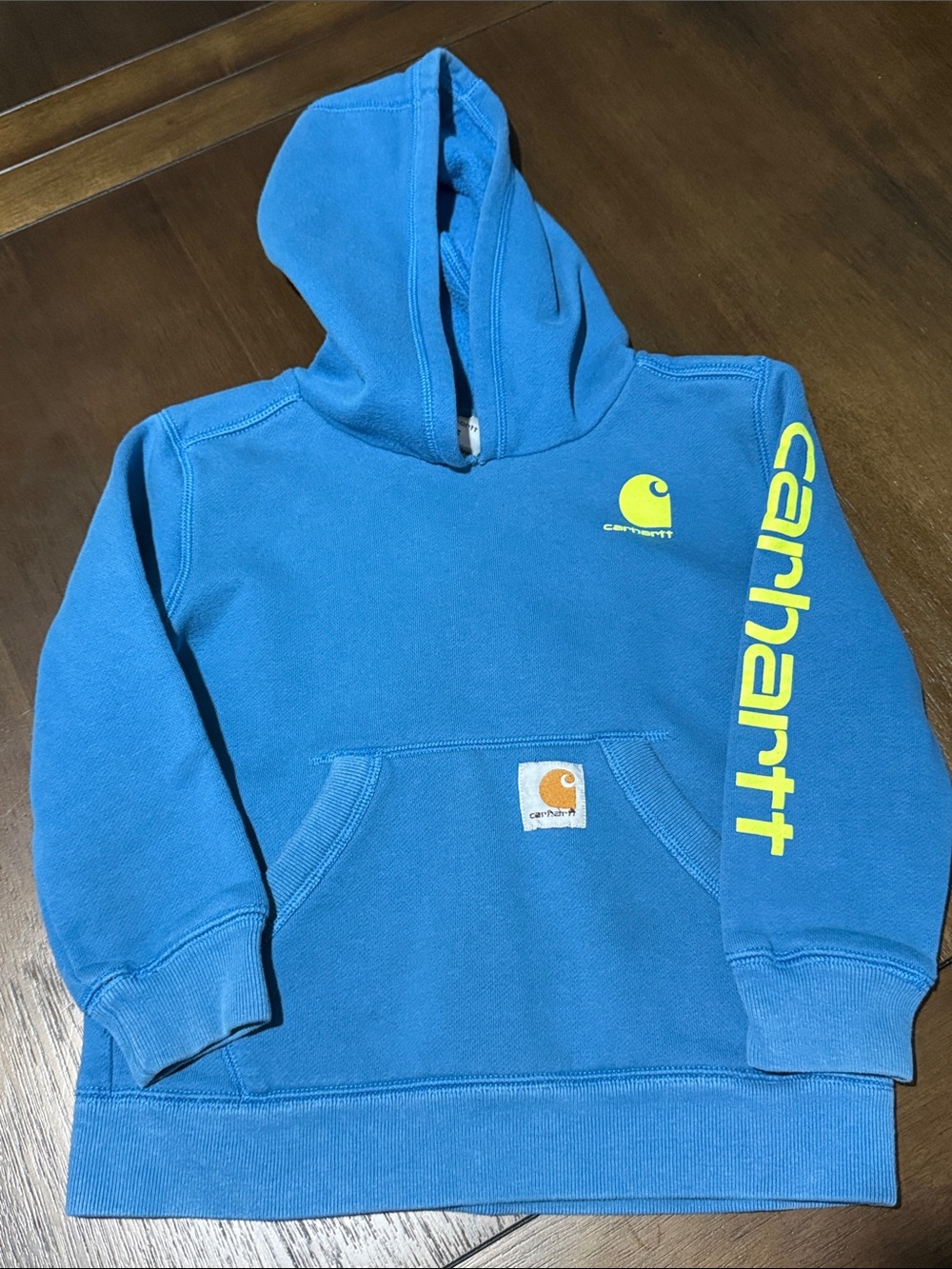 Carhartt Bright Blue Hoodie with Neon Yellow Logo